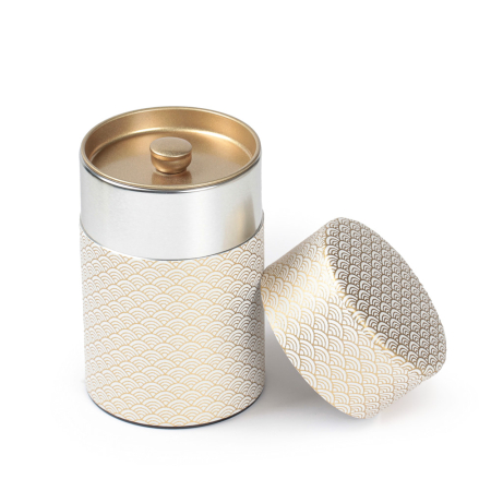 Washi Tea Tin (waves - white pearl)
